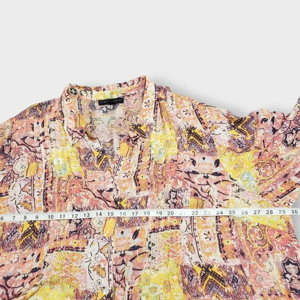 Jane + Delancey‎ 3X Pink Abstract Pleated Button Up Shirt Artsy Lagen Colorful